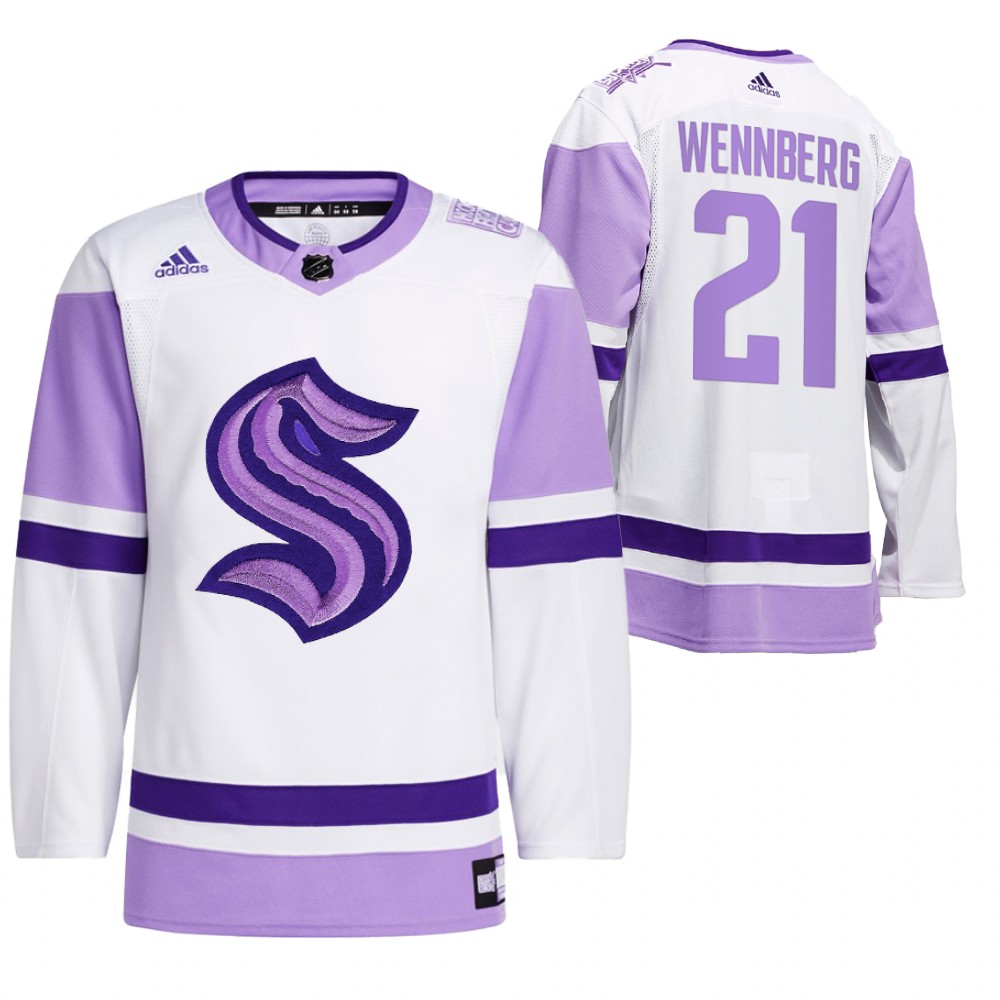 2021 HockeyFightsCancer Seattle Kraken Alexander Wennberg White Jersey Special
