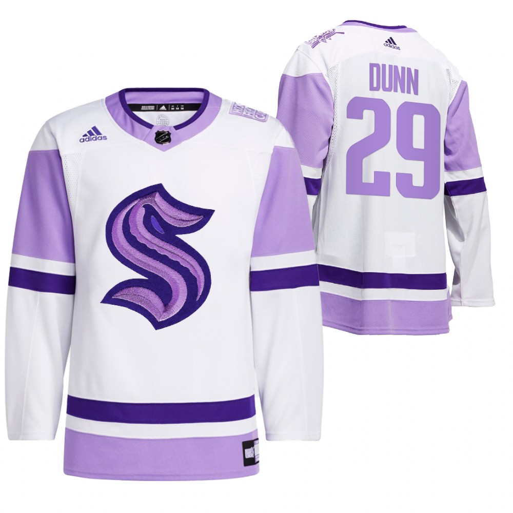 2021 HockeyFightsCancer Seattle Kraken Vince Dunn White Jersey Special