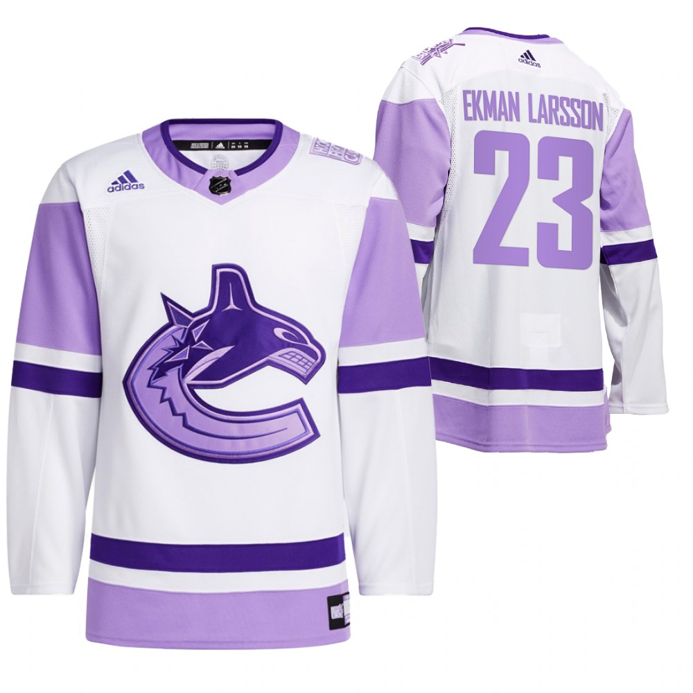 2021 HockeyFightsCancer Vancouver Canucks Oliver Ekman-Larsson White Jersey Special warm-up