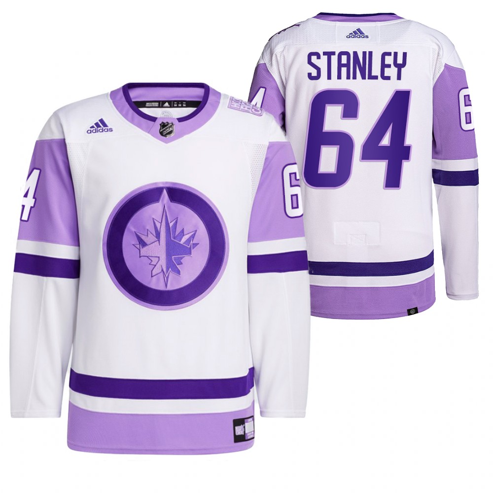 2021 HockeyFightsCancer Winnipeg Jets Logan Stanley White Jersey Primegreen