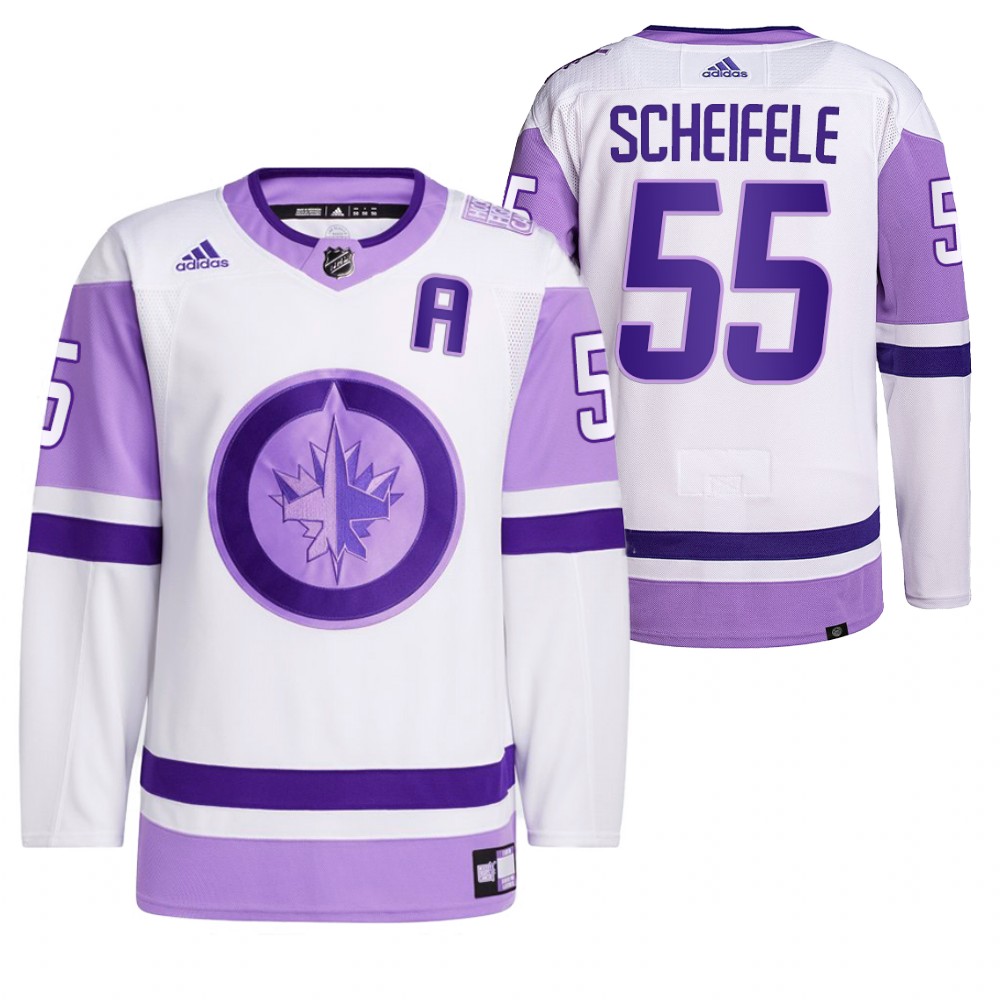 2021 HockeyFightsCancer Winnipeg Jets Mark Scheifele White Jersey Primegreen