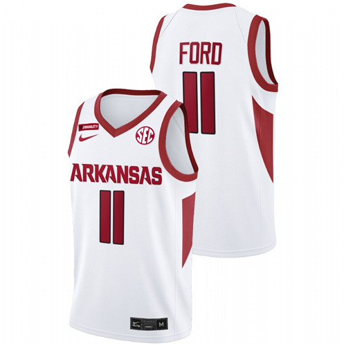 2022-23 Arkansas Razorbacks Derrian Ford College Basketball White Jersey Men