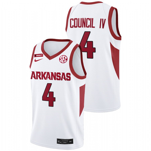 2022-23 Arkansas Razorbacks Ricky Council IV College Basketball White Jersey Men