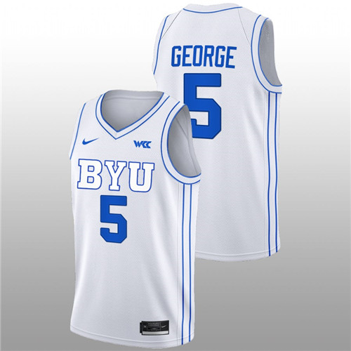 2022-23 BYU Cougars Gideon George College Basketball White Jersey Men