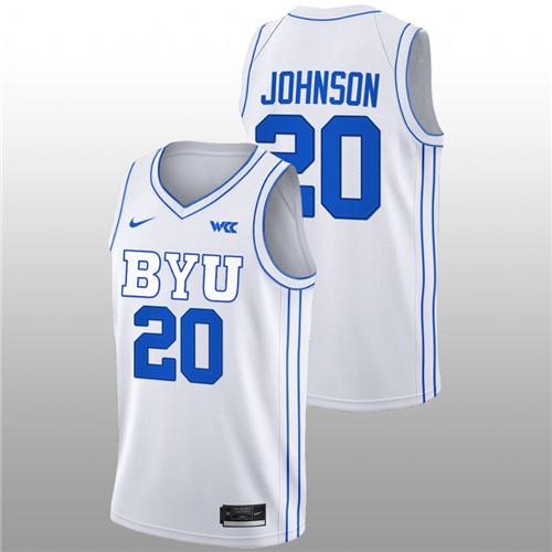 2022-23 BYU Cougars Spencer Johnson College Basketball White Jersey Men