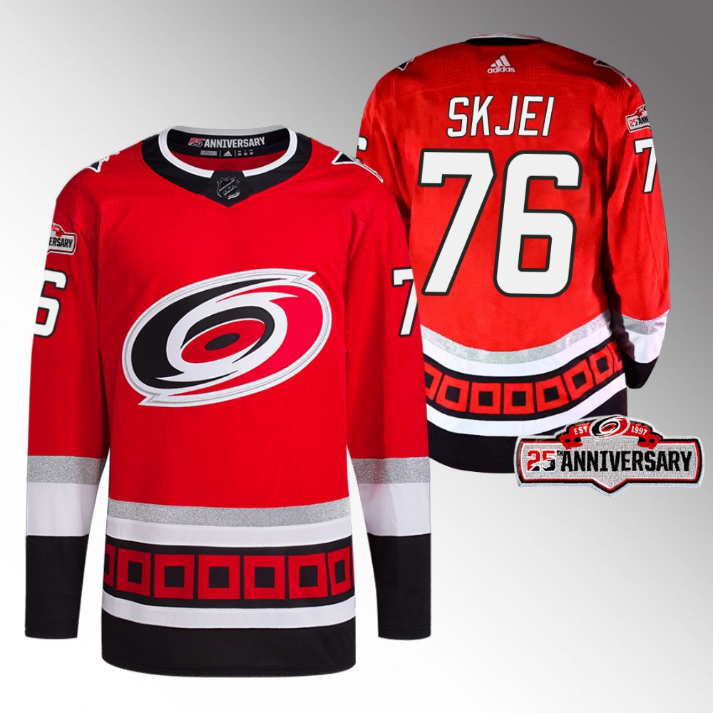 2022-23 Carolina Hurricanes Brady Skjei Red Third 25th Anniversary Jersey