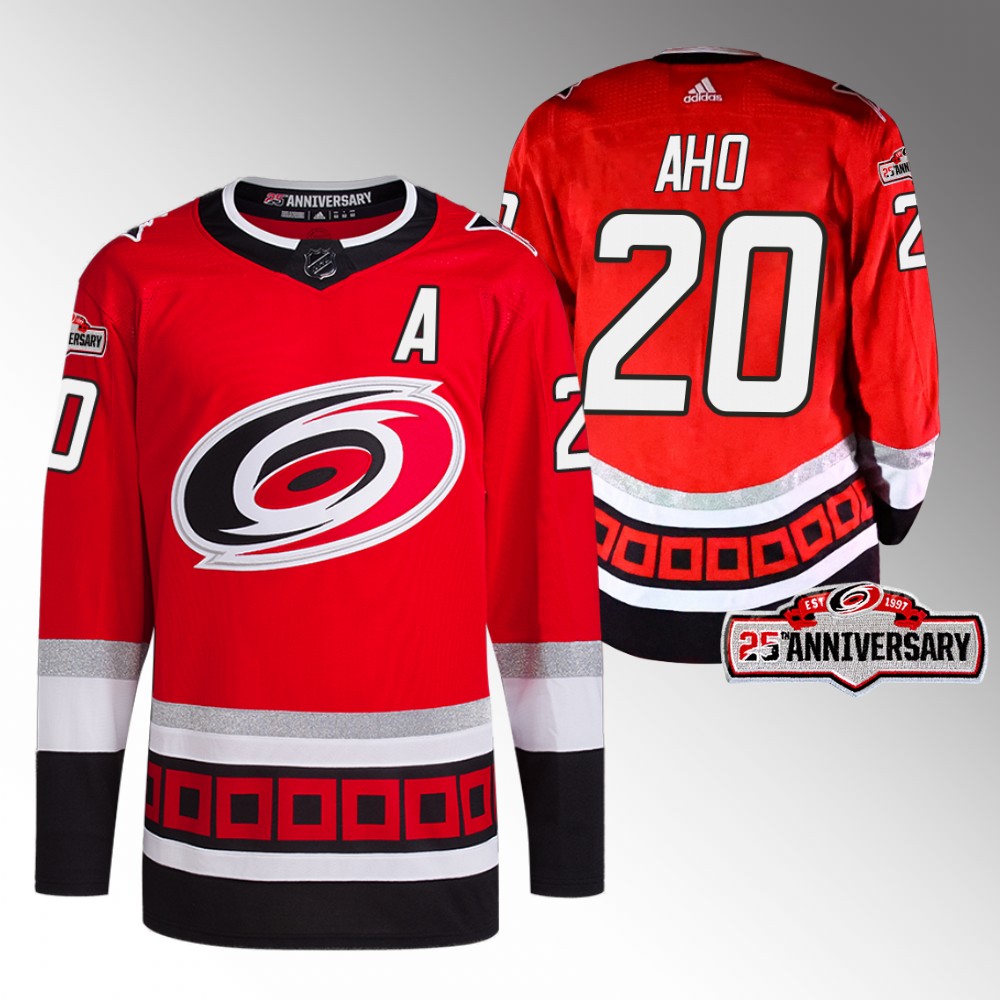 2022-23 Carolina Hurricanes Sebastian Aho Red Third 25th Anniversary Jersey