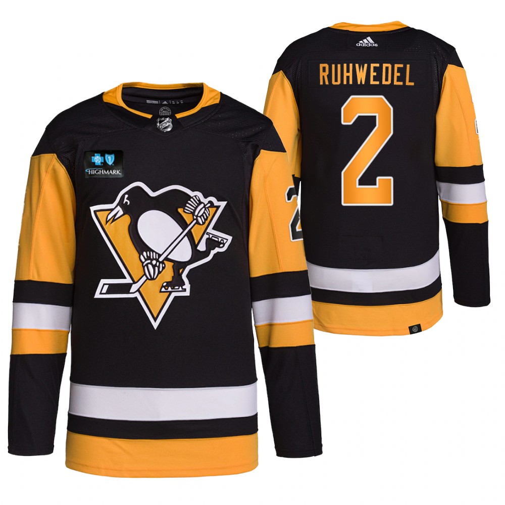 2022-23 Pittsburgh Penguins Chad Ruhwedel Black Authentic Pro Highmark Ad patch Jersey