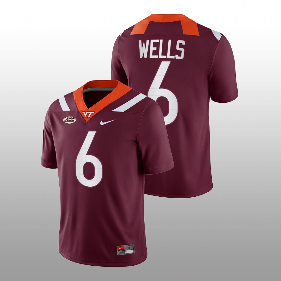 2022 23 virginia tech hokies grant wells maroon college football nil replica jersey