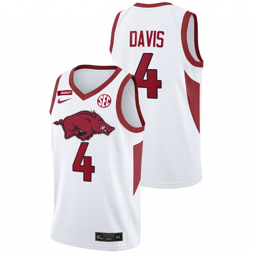 2022 Arkansas Razorbacks Davonte Davis College Basketball White Equality Jersey Men