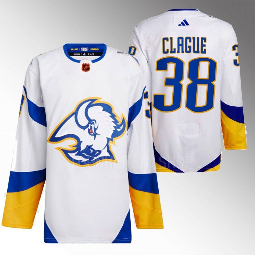 2022 Buffalo Sabres Kale Clague Reverse Retro 2.0 White Authentic Primegreen Jersey