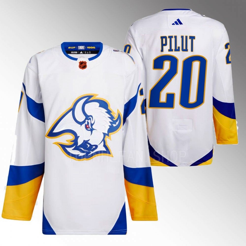 2022 Buffalo Sabres Lawrence Pilut Reverse Retro 2.0 White Authentic Primegreen Jersey
