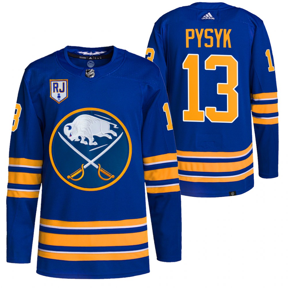 2022 Buffalo Sabres Mark Pysyk Royal Honor Rick Jeanneret patch Authentic Pro Jersey