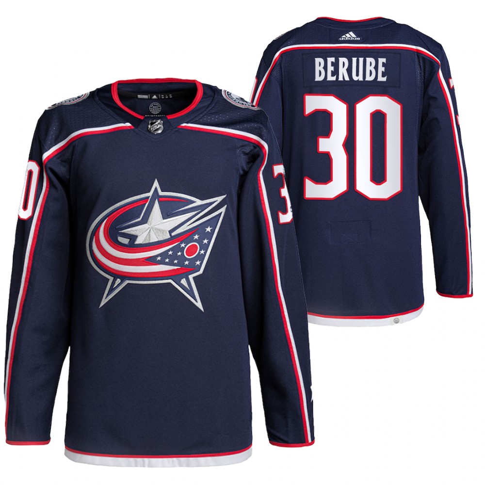 2022 Columbus Blue Jackets Jean-Francois Berube Navy Home Authentic Primegreen Jersey