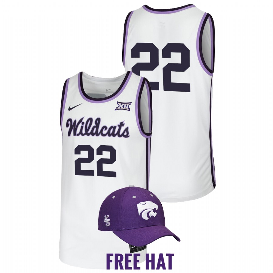 2022 Kansas State Wildcats Retro Basketball White Free Hat Jersey Men