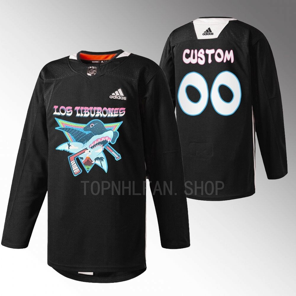 2022 Los Tiburones San Jose Sharks Custom Black Specialty Warm-Up Jersey men's