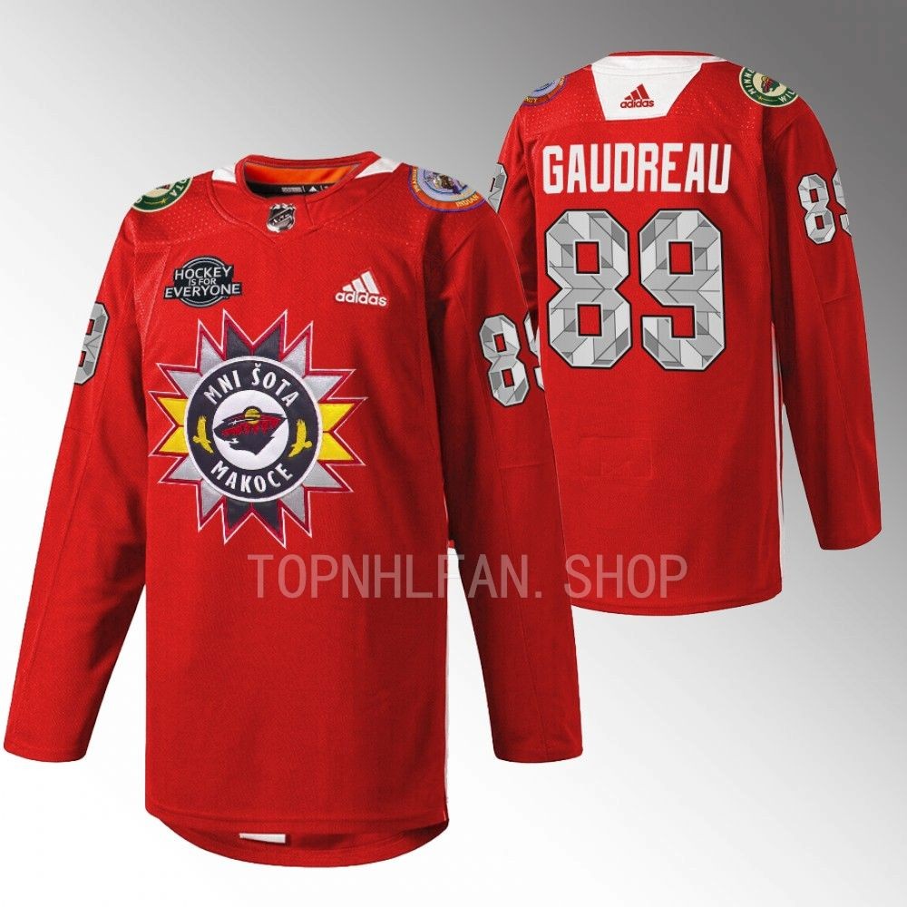 2022 Minnesota Wild Frederick Gaudreau Native American Heritage Red Warmup Jersey