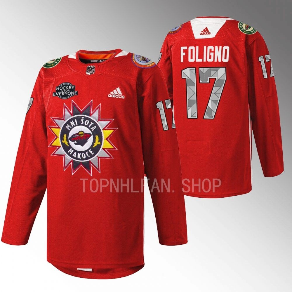 2022 Minnesota Wild Marcus Foligno Native American Heritage Red Warmup Jersey