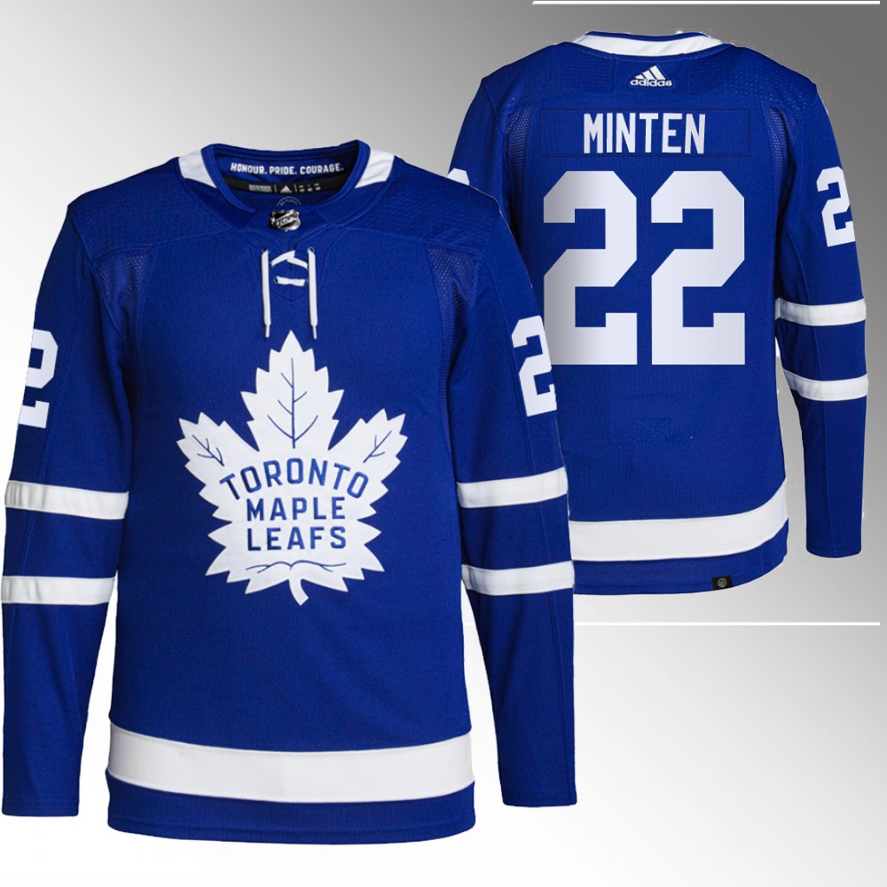 2022 NHL Draft Maple Leafs Fraser Minten Blue Jersey Authentic Primegreen Home