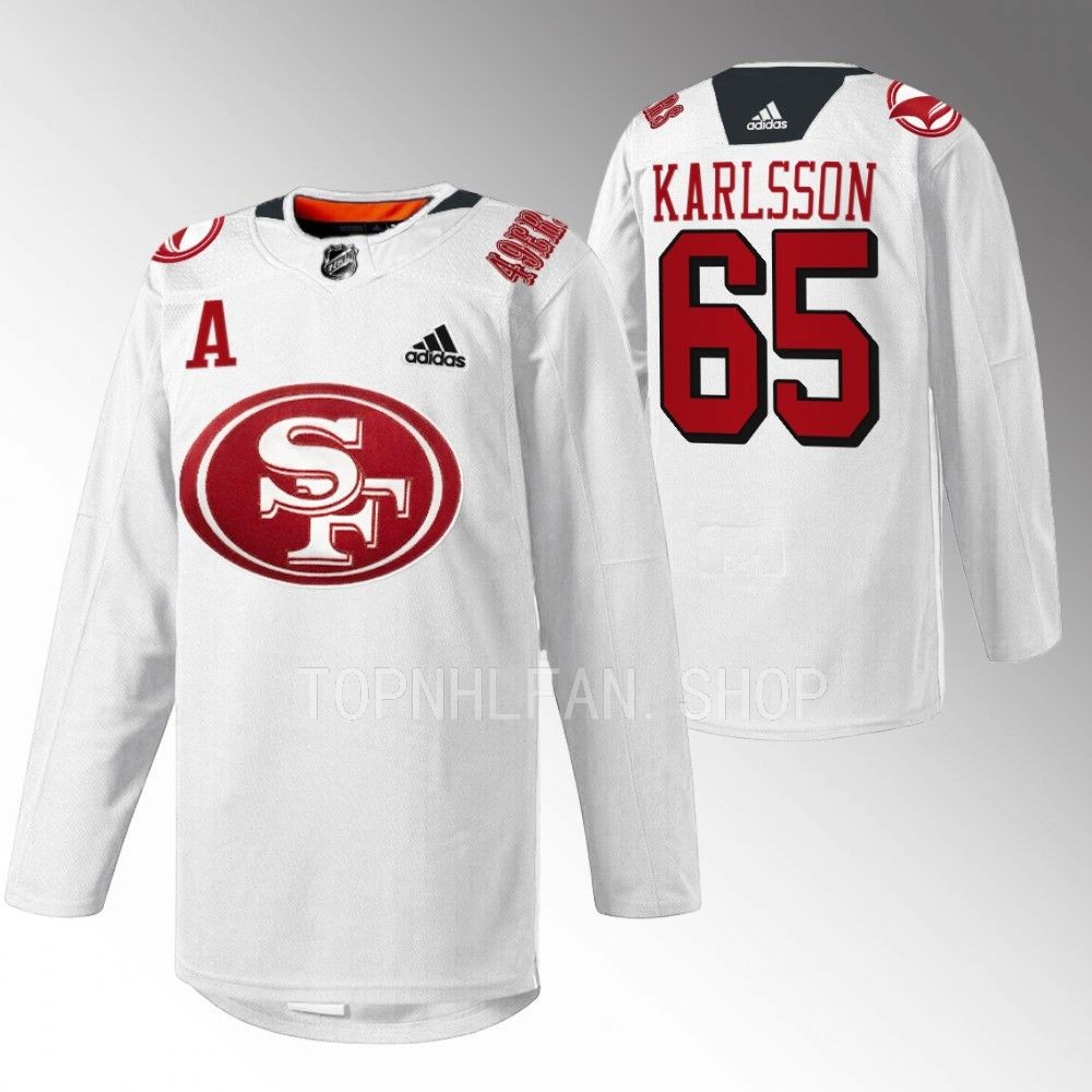 2022 San Jose Sharks Erik Karlsson 49er Mash-Up White Specialty Warm-Up Jersey