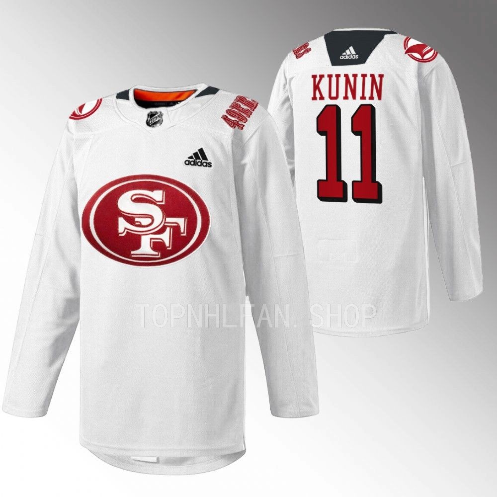 2022 San Jose Sharks Luke Kunin 49er Mash-Up White Specialty Warm-Up Jersey