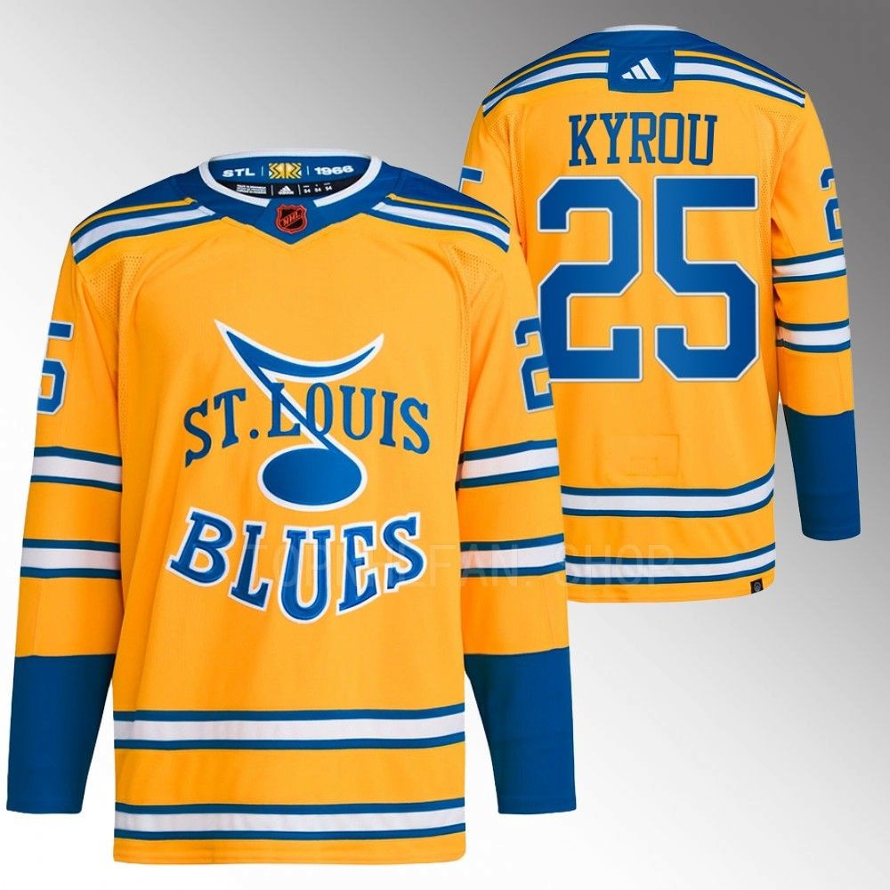 2022 St. Louis Blues Jordan Kyrou Reverse Retro 2.0 Yellow Authentic Primegreen Jersey