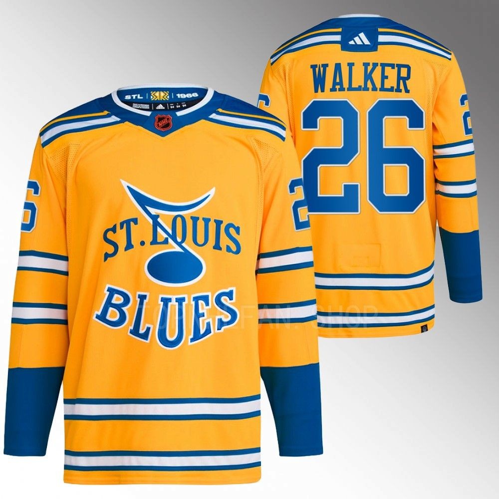 2022 St. Louis Blues Nathan Walker Reverse Retro 2.0 Yellow Authentic Primegreen Jersey