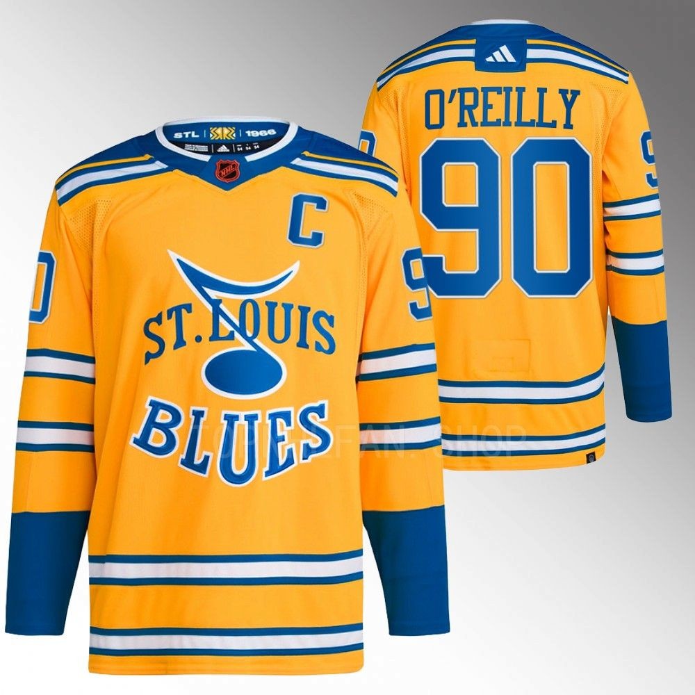 2022 St. Louis Blues Ryan O'Reilly Reverse Retro 2.0 Yellow Authentic Primegreen Jersey