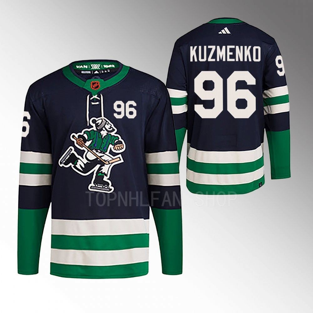 2022 Vancouver Canucks Andrei Kuzmenko Reverse Retro 2.0 Navy Authentic Primegreen Jersey