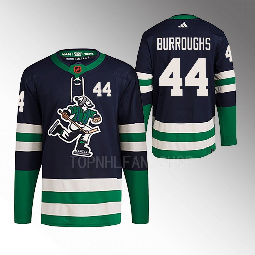 2022 Vancouver Canucks Kyle Burroughs Reverse Retro 2.0 Navy Authentic Primegreen Jersey