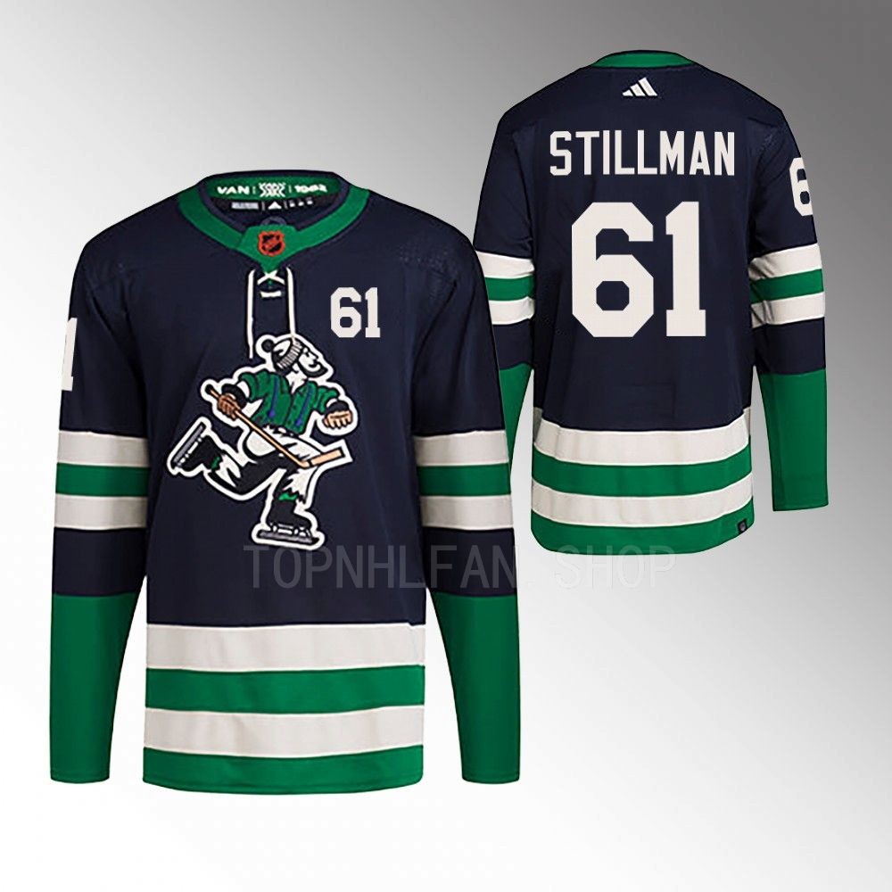 2022 Vancouver Canucks Riley Stillman Reverse Retro 2.0 Navy Authentic Primegreen Jersey
