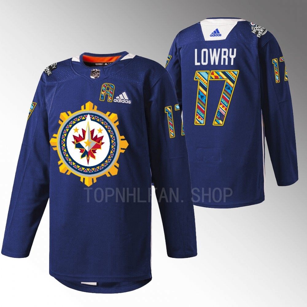 2022 Winnipeg Jets Adam Lowry Filipino Heritage Night Navy Warmup Jersey