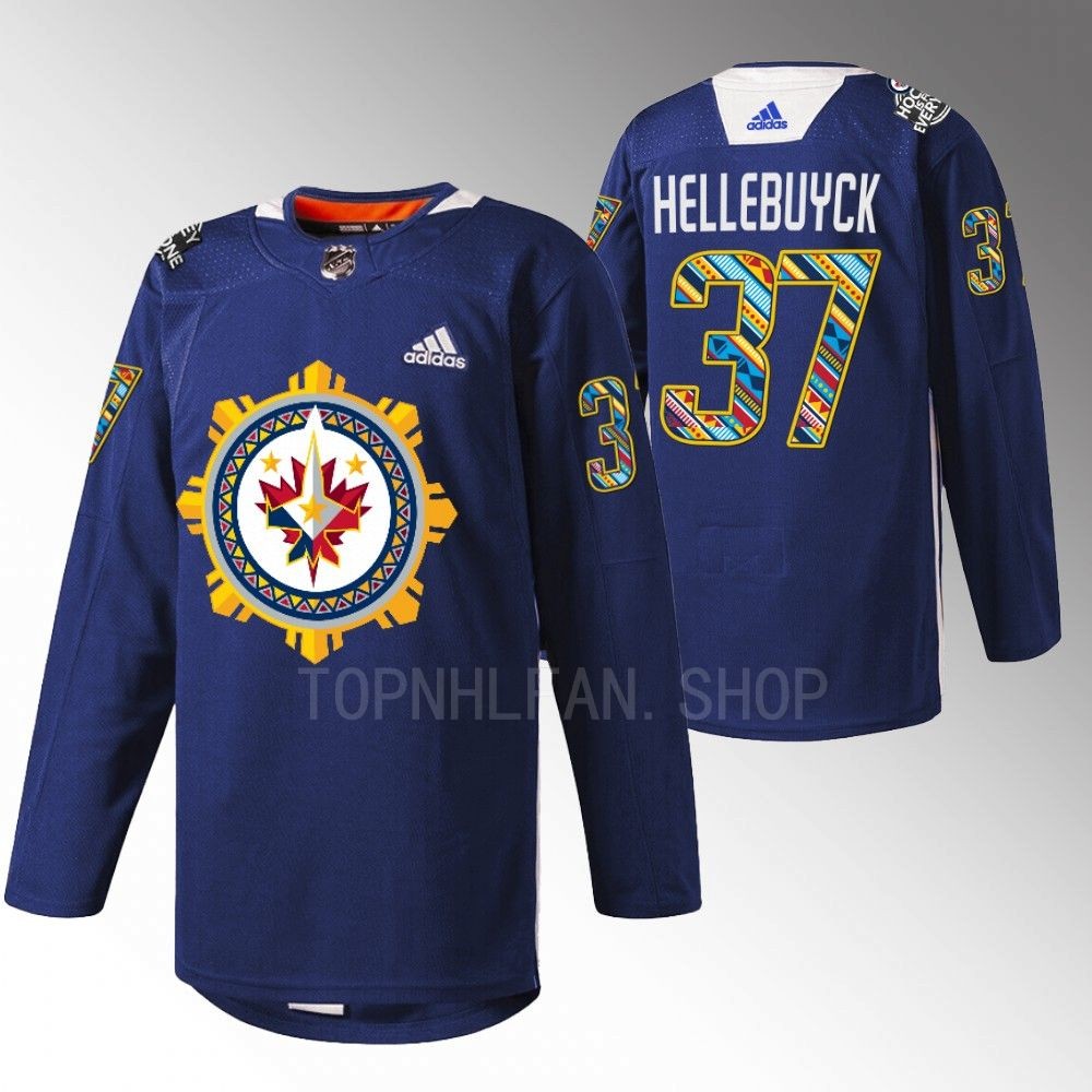 2022 Winnipeg Jets Connor Hellebuyck Filipino Heritage Night Navy Warmup Jersey