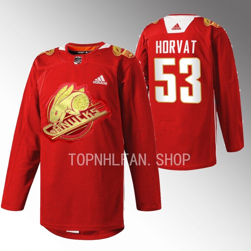 2023 Lunar New Year Vancouver Canucks Bo Horvat Red Rabbit Warm-up Jersey men's