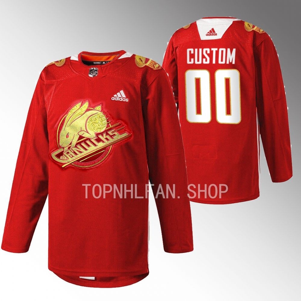 2023 Lunar New Year Vancouver Canucks Custom Red Rabbit Warm-up Jersey men's
