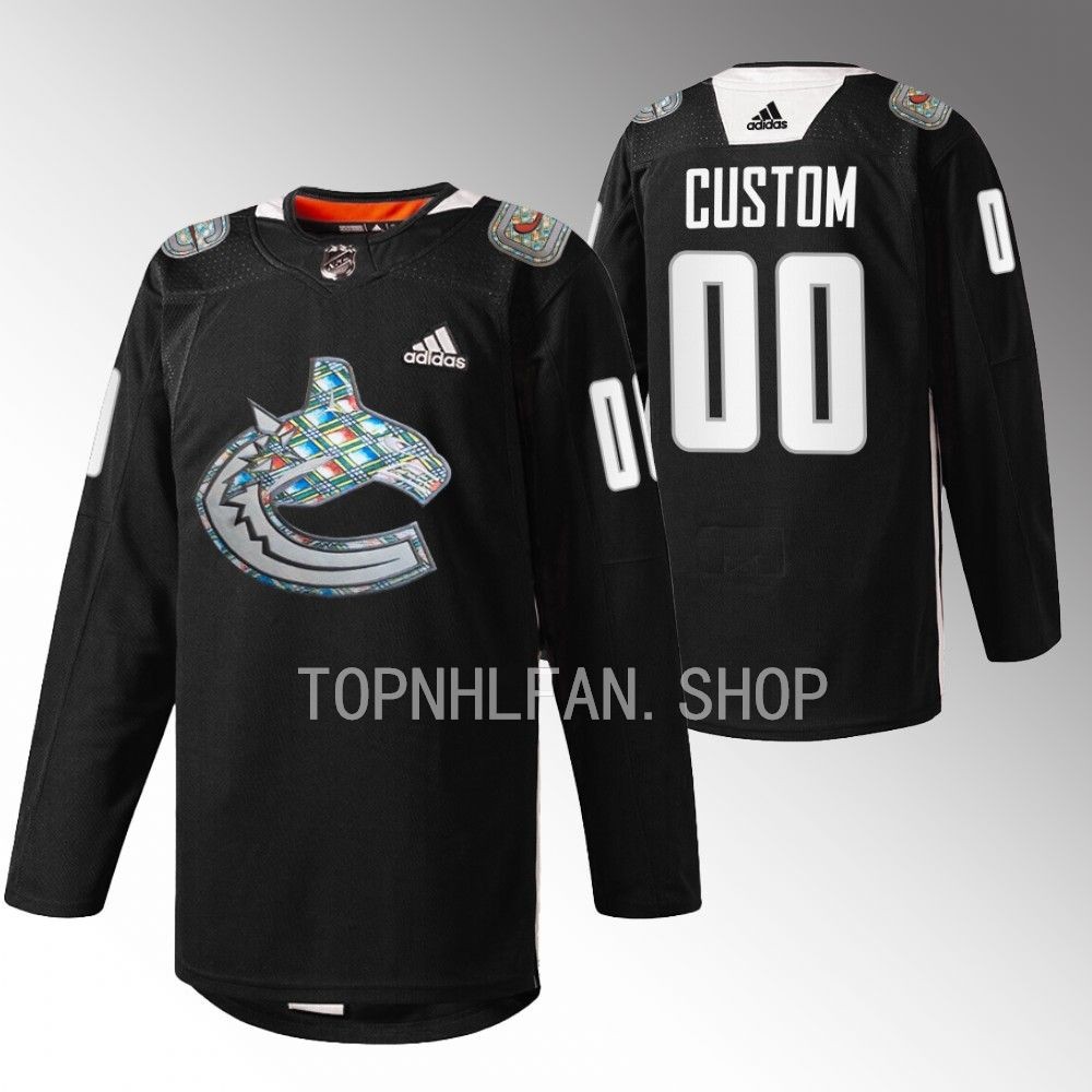 2023 Vancouver Canucks Custom Black History Month Black Heritage Warm-up Jersey