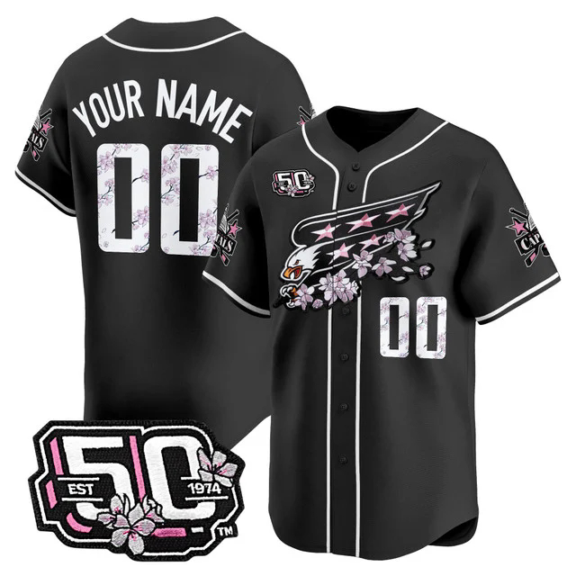 2025 Washington Capitals 50th Anniversary Cherry Blossom Style Vapor Premier Limited Custom Jersey BLACK.webp