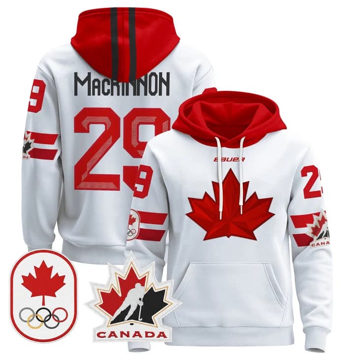 2026 Canada Olympic Pullover Hoodie Jersey  - All Stitched  Nathan MacKinnon     29