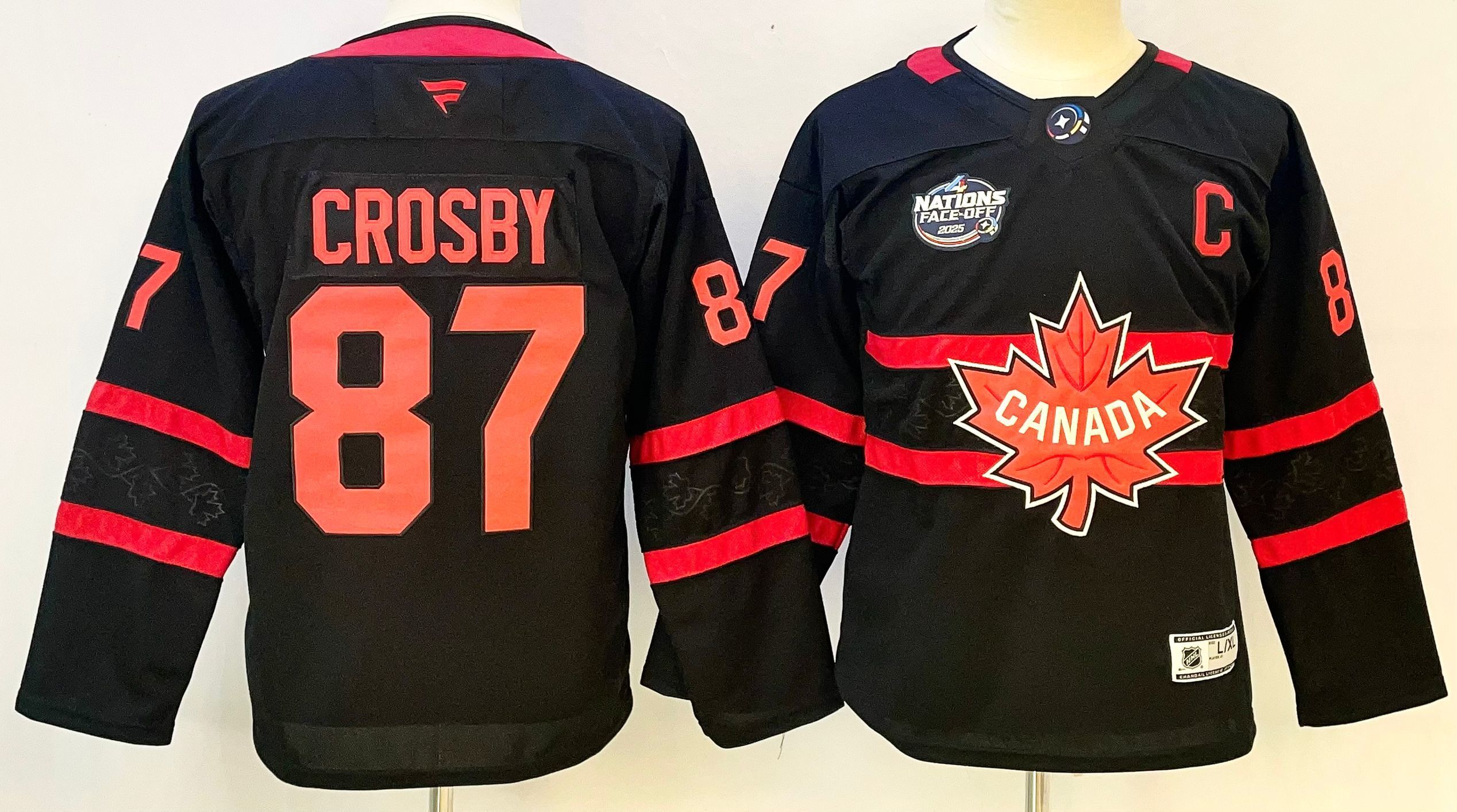 4 Nations Faceoff Champion Canada leaves black #87 Sidney Crosby
