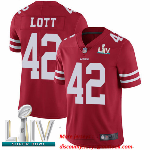 49ers #42 Ronnie Lott Red Team Color Super Bowl LIV Bound Youth Stitched Football Vapor Untouchable Limited Jersey
