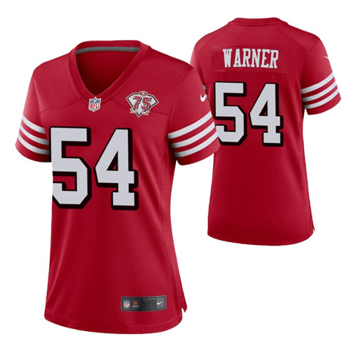 49ers fred warner 75th anniversary alternate game women's jersey scarlet stitched