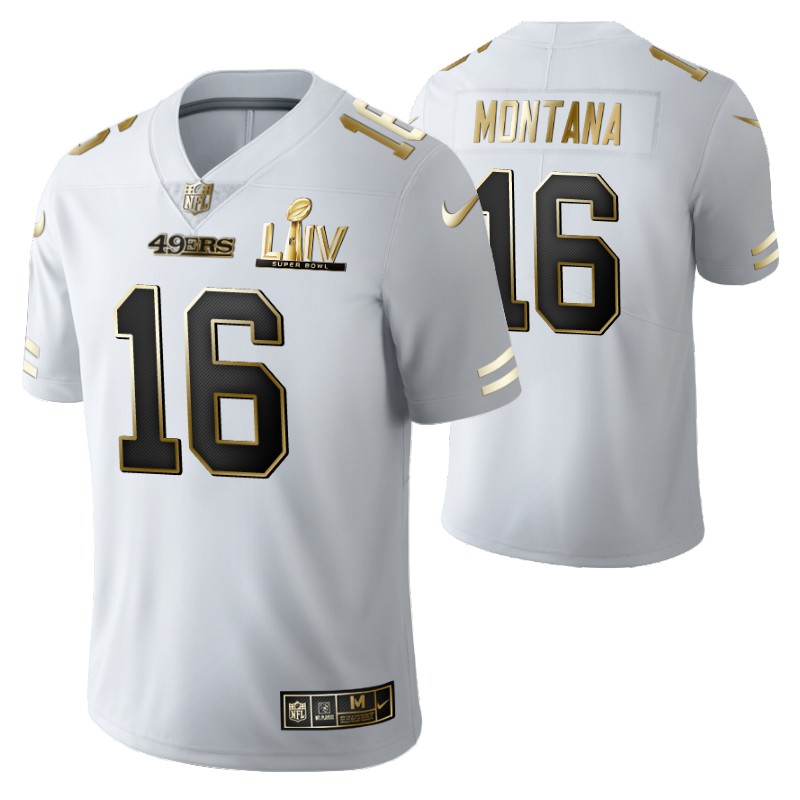 49ers joe montana jersey super bowl liv white golden edition stitched
