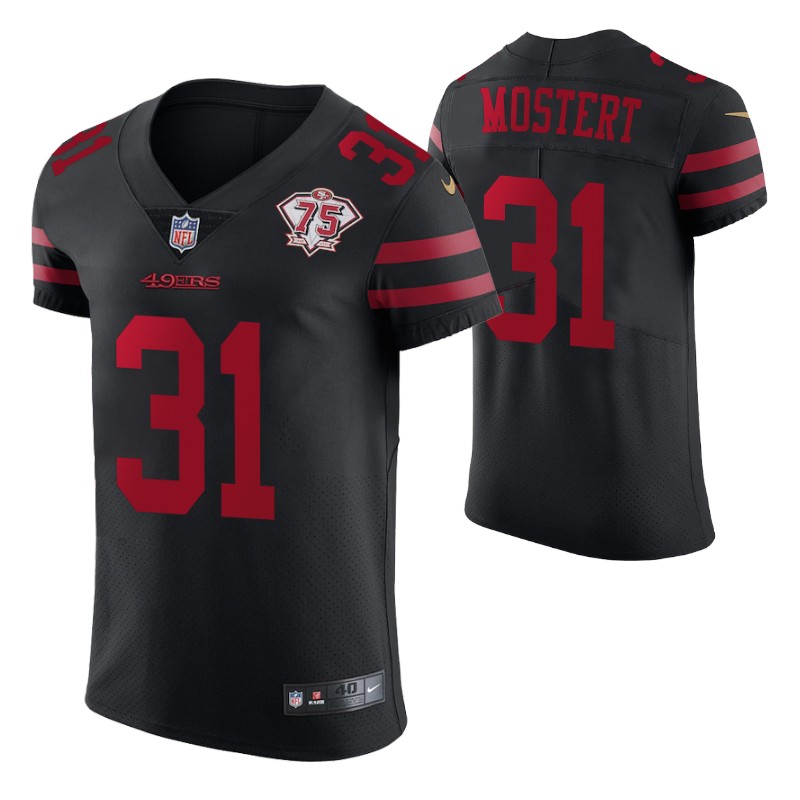 49ers raheem mostert 75th anniversary black men's jersey vapor elite stitched