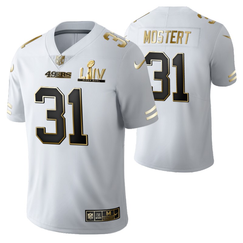 49ers raheem mostert jersey super bowl liv white golden edition stitched