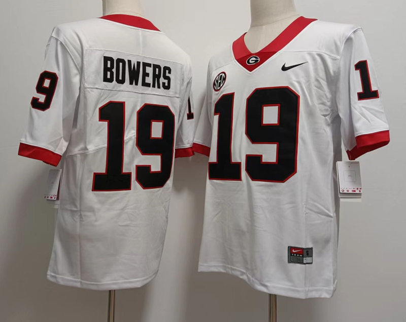 White Men Georgia Bulldogs Brock Bowers Block Number College Football Game Jersey