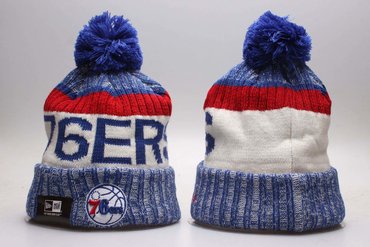76ers Fresh Logo Royal Sport Pom Cuffed Knit Hat YP
