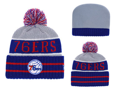 76ers Royal Banner Block Cuffed Knit Hat With Pom YD