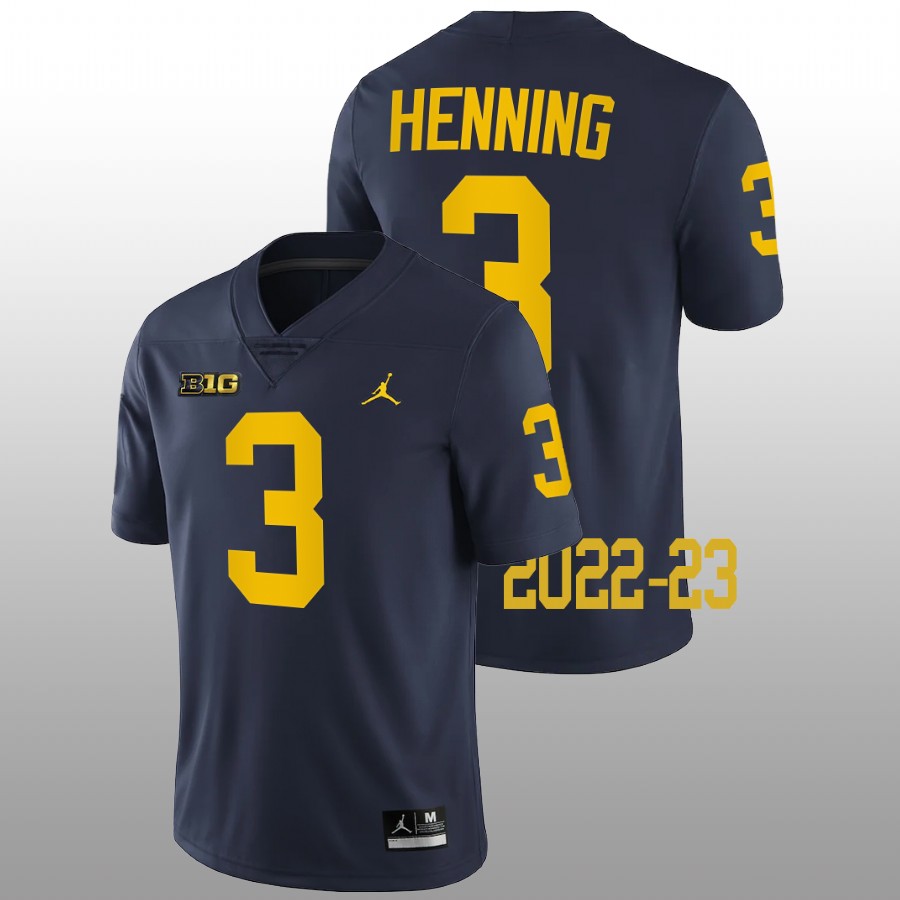 A.J. Henning Michigan Wolverines Navy 2022-23 College Football Game Jersey