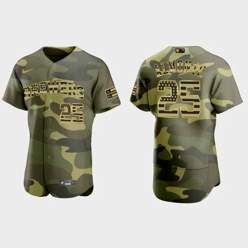 Abraham Almonte Milwaukee Brewers 2022 Armed Forces Day Authentic Jersey – Camo