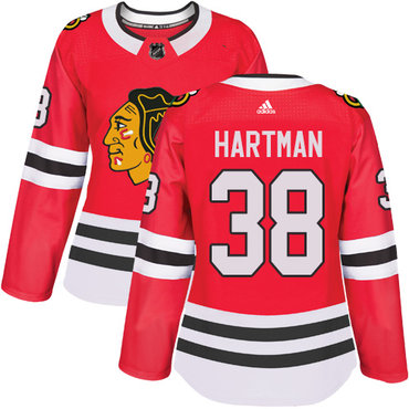 Adidas Blackhawks #38 Ryan Hartman Red Home Authentic Women's Stitched NHL Jersey